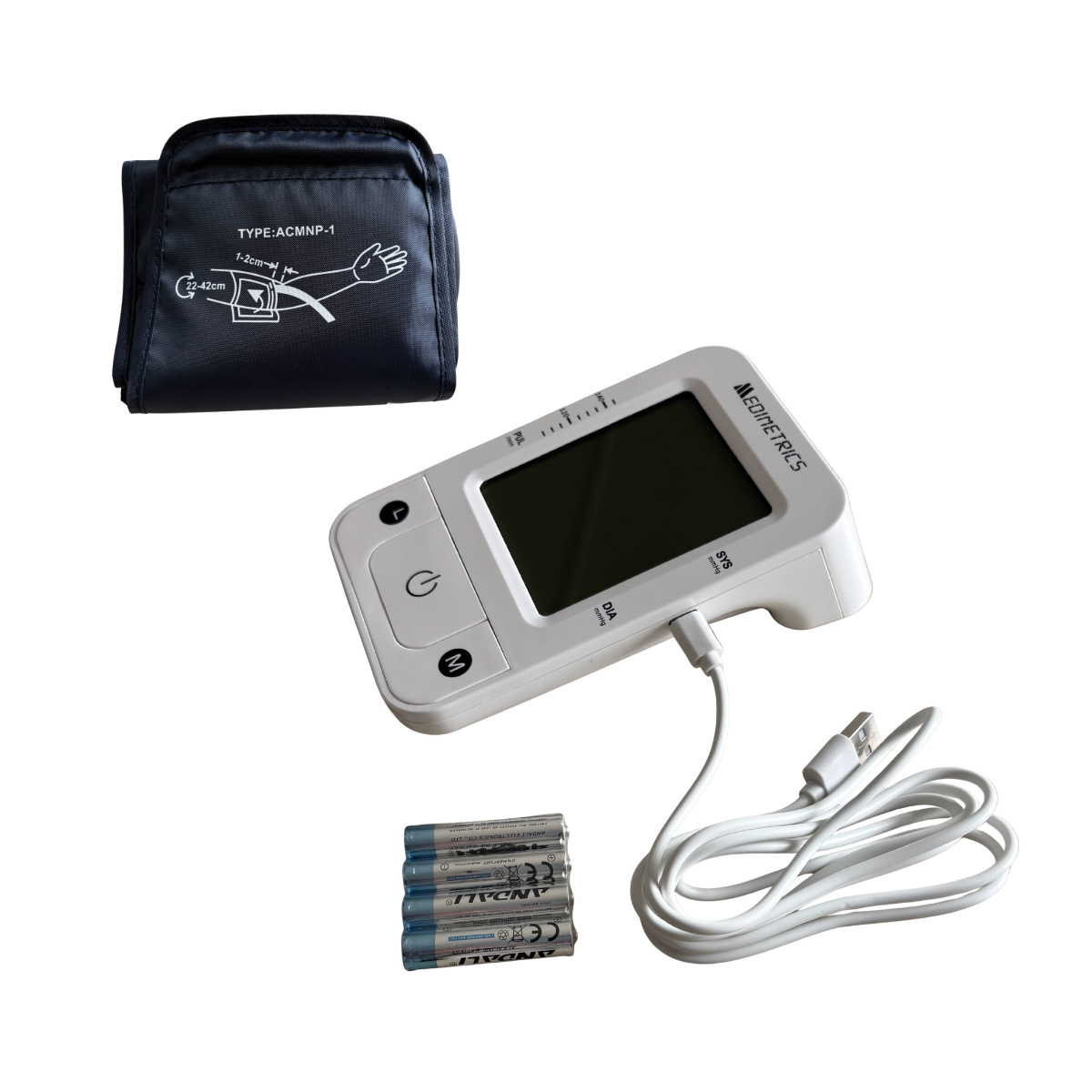 Baumanómetro monitor digital para brazo, baterías y cable USB tipo C Medimetrics