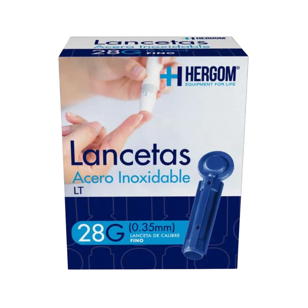 Lancetas Hergom 28G Acero Inoxidable Caja c/100