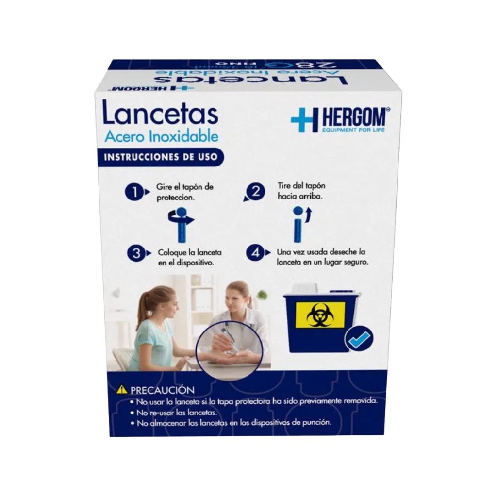 Lancetas Hergom 28G Acero Inoxidable Caja c/100